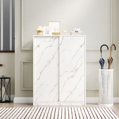 HAOYYE Marble white shoe cabient with sliding door have 6 layers can storage at least30 pairs shoes Sturdy Space-Saving Heavy Duty Modern Design Adults Dorm Room Easy Assembly Bedroom Furniture