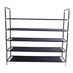 HAOYYE 5-Tier Non-Woven Fabric Shoe Rack with Handle, Black Shoe Storage Shelf for Bedroom, Entryway, or Closet, Durable and Space-Saving, Stylish Modern Design, Versatile and Convenient Organization Solution, Premium Quality Construction