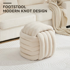 Haoyye Chenille Fabric Knot Design Ottoman Footstool Makeup Stool, Comfortable and Stylish Seat, Modern Upholstered Chair for Living Room or Bedroom, Beige, Sturdy and Space-Saving Furniture