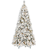 HAOYYE Artificial Flocked LED Christmas Tree with Mixed PVC and Hard Needle Branch Tips, Hinged Design for Easy Assembly, Premium Foldable Base, Fire-Resistant Eco-Friendly Material, Perfect Indoor Holiday Decoration