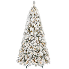 HAOYYE Artificial Flocked LED Christmas Tree with Mixed PVC and Hard Needle Branch Tips, Hinged Design for Easy Assembly, Premium Foldable Base, Fire-Resistant Eco-Friendly Material, Perfect Indoor Holiday Decoration