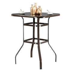 HAOYYE Wrought Iron Glass High Bar Table, Modern Patio Bar Table with Matte Brown Frame and Tempered Glass, Stylish and Durable, Perfect for Outdoor or Indoor Dining, Bars, and Restaurants