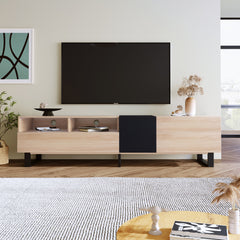 HAOYYE Modern TV Stand For 80 Inch TV With Double Storage Space And Drop Down Door, Media Console Table And Entertainment Center For Living Room, Bedroom And Home Theatre, Featuring Sturdy Space Saving Heavy Duty Construction And Sleek Contemporary Design