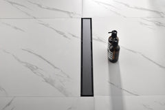 Haoyye Linear Shower Drain with Removable Quadrato Grate, 24 Inch 304 Stainless Steel Shower Floor Drain with Hair Strainer and Adjustable Leveling Feet, Easy to Install for Bathroom, Kitchen, Garage or Basement, Modern Recessed Design