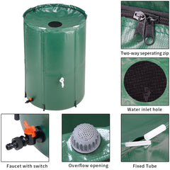 HAOYYE Green 100 Gallon Folding Rain Barrel Water Collector with Durable PVC Mesh and Support Rods, Mold and Mildew Resistant, Easy to Carry and Store, Ideal for Gardens, Planter Beds, Indoor Plants, and Outdoor Watering
