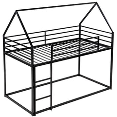 HAOYYE Twin over Twin House Bunk Bed with Built-in Ladder,Black Sturdy Space-Saving Heavy Duty Modern Design Adults Dorm Room Easy Assembly Bedroom Furniture