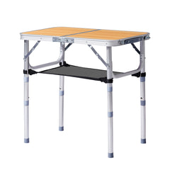 HAOYYE Wooden Pattern with 3 Adjustable Heights Outdoor Folding Camping Table, Portable Aluminum Foldable Patio Side Table, Lightweight and Durable Design with Carry Handle for Hiking, Picnic, BBQ, Beach, Indoor or Outdoor Use