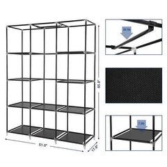 HAOYYE 67" Portable Closet Organizer with 10 Shelves, Easy to Assemble, Durable Black Space-Saving Wardrobe Storage for Clothes, Shoes, and Accessories, Modern Design for Bedroom, Closet, and Living Room