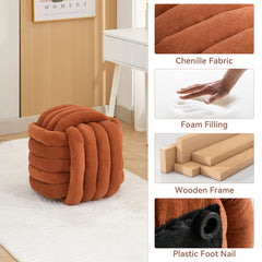 Haoyye Modern Chenille Fabric Knot Design Ottoman Makeup Stool Footstool, Comfortable and Stylish Seat, Perfect for Living Room and Bedroom, Space-Saving Heavy Duty Construction, Durable Furniture for Adults Dorm Room