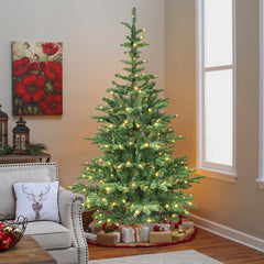 HAOYYE Artificial Green LED-Lit Christmas Tree with 941 PE PVC Mixed Branch Tips Hinged Premium Design and Foldable Base for Indoor Holiday Decoration Durable Stable and Easy to Assemble Fire Resistant Material