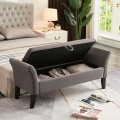 HAOYYE 51.5" Bed Bench with Storage Grey Velvet Sturdy Space-Saving Heavy Duty Modern Design Adults Dorm Room Easy Assembly Bedroom Furniture