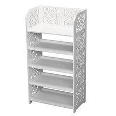HAOYYE Carved 5-Tier White Shoe Rack, Wood-Plastic Board Construction, Durable and Space-Saving Storage Organizer, Modern Design, Premium Quality, Stylish Home Solution for Living Room, Bedroom, and More