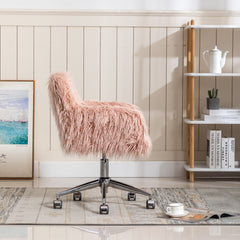 HAOYYE HengMing Modern Faux fur home office chair, fluffy chair for girls, makeup vanity Chair Sturdy Space-Saving Heavy Duty Modern Design Adults Dorm Room Easy Assembly Bedroom Furniture