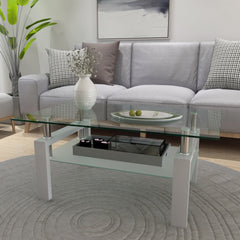 HAOYYE White Coffee Table, Clear Coffee Table, Modern Side Center Tables for Living Room, Living Room Furniture Sturdy Space-Saving Heavy Duty Modern Design Adults Dorm Room Easy Assembly