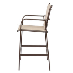 HAOYYE 2pcs Wrought Iron Garden Bar Chairs with Brown Frame and Beige Cloth Surface, Durable and Comfortable Outdoor Bar Seating, Perfect for Patio, Deck, or Backyard, Stylish and Stable Design for Relaxation