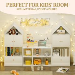 HAOYYE Versatile Bookshelf with House-Shaped Design, Multifunctional Storage Organizer for Books and Toys, Durable and Safe for Playroom or Bedroom, Easy to Assemble