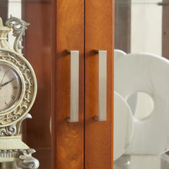 Haoyye Lighted Curio Cabinet with Adjustable Shelves Mirrored Back Panel Tempered Glass Doors Walnut 6 Tier Heavy Duty Space-Saving Sturdy Display Cabinet