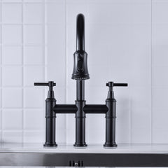 HAOYYE Bridge Kitchen Faucet with Pull-Down Sprayhead in Spot Sturdy Space-Saving Heavy Duty Modern Design Adults Dorm Room Easy Assembly Bedroom Furniture