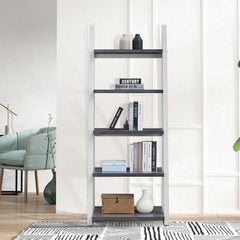 HAOYYE 5-Tier Shelves,Bookshelf, Storage Rack, Bookcase with Rubber Wood Frame, Ladder Shelf for Living Room, Home Office, Kitchen, Bedroom, Apartment Sturdy Space-Saving Heavy Duty Modern Design Adults