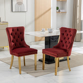 HAOYYE Nikki Collection Modern, High-end Tufted Solid Wood Contemporary Velvet Upholstered Dining Chair with Golden Stainless Steel Plating Legs,Nailhead Trim,Set of 2,Wine Red and Gold, SW1601WR,Burgundy