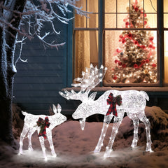 HAOYYE White 2-Pack Moose Family LED String Lights, 30V 3.6W, 200 LED Lights for Garden Decoration, Perfect for Outdoor Holiday and Seasonal Displays, Energy-Efficient and Durable Lighting