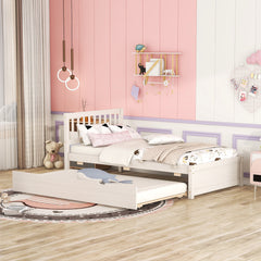 HAOYYE Wooden Twin Size Platform Bed Frame with Trundle for White Washed Color Sturdy Space-Saving Heavy Duty Modern Design Easy Assembly Durable Stylish Home Furniture Versatile