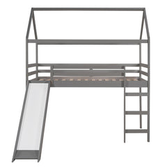 HAOYYE Twin Loft Bed with Slide, House Bed with Slide,Gray(OLD SKU :WF286245AAE) Sturdy Space-Saving Heavy Duty Modern Design Adults Dorm Room Easy Assembly Bedroom Furniture