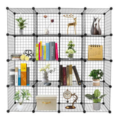 HAOYYE 16-Cube Organizer Cube Storage Shelving Unit, Wire Cube Storage Origami Shelves, Metal Grid Modular Cubbies Organizer Bookcase, Soft Cozy Warm Flannel Fleece Home Decor, Stylish Space-Saving Solution, Versatile Shelving System