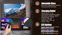 HAOYYE Modern TV Stand With Electric Fireplace, Glass Shelves, 3D Wood Design, LED Lights, And USB Charging Outlet – Entertainment Console Table For TVs From 32 To 62 Inch, Sturdy, Space-Saving Heavy Duty Media Center In Black