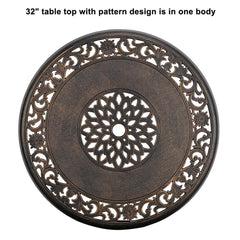 Haoyye Outdoor Cast Aluminum Round Dining Table, Weather Resistant Bistro Table with Elegant Patterned Top, Rustproof and Durable Design for Patio, Balcony, Deck, Courtyard or Garden, Easy to Assemble and Maintain