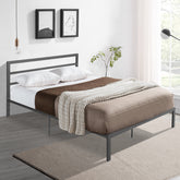 HAOYYE Queen Size Metal Bed Frame with Headboard Charcoal Grey Sturdy Space-Saving Heavy Duty Modern Design Easy Assembly Durable Stylish Home Furniture Versatile