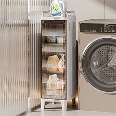 HAOYYE Slim Storage Cabinet With Adjustable Shelves And Magnetic Doors Waterproof Freestanding Organizer For Bathroom Kitchen Laundry Room Bedroom Narrow Spaces Space Saving White Modern Design