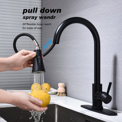 Haoyye Kitchen Faucet with Pull-Out Sprayer, Single Handle Stainless Steel Faucet with 360° Swivel High Arc Spout, Easy Installation and Maintenance, Anti-Corrosion and Space-Saving Design for Modern Kitchens, Utility Sinks, or Laundry Rooms