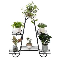 HAOYYE Black Metal 4-Layer High Arch Plant Stand with 6 Vertical Stripes, Sturdy Multi-Tier Potted Plant Frame for Indoor Outdoor Garden Balcony