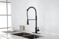 Haoyye Spring Kitchen Faucet with Pull-Out Sprayer, Stainless Steel Single Handle High Arc Sink Faucet with 360° Swivel, Anti-Corrosion Finish, Modern Space-Saving Design, Easy to Install and Clean for Home, Apartment, or Utility Kitchen