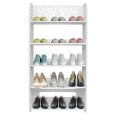 HAOYYE Carved 5-Tier White Shoe Rack, Wood-Plastic Board Construction, Durable and Space-Saving Storage Organizer, Modern Design, Premium Quality, Stylish Home Solution for Living Room, Bedroom, and More