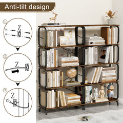 HAOYYE 5 Tier Large Book Shelf, Bookcase Home Office Open Bookshelf,Shelves for Living Room, Office Shelf,Vintage Industrial Style Bookshelf with Metal Frame,Rustic Brown Sturdy Space-Saving Heavy Duty