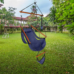 HAOYYE Outdoor Hanging Chair with Oxford Cloth Seat and Hardwood Support, Hammock Chair with Wooden Bar and Built-in Cup Holder, Portable Swing Chair for Patio Courtyard Balcony or Seaside Relaxation