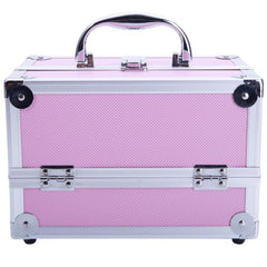 HAOYYE Aluminum Makeup Train Case Jewelry Box, Pink Cosmetic Organizer with Mirror, Durable Space-Saving Storage Solution, Stylish Design, Versatile Use for Travel, Home, or Salon, Premium Quality, Modern and Convenient