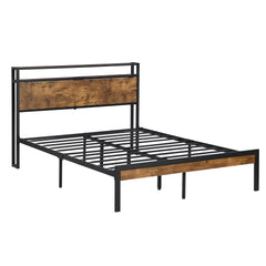 HAOYYE Queen Size Metal Platform Bed Frame with Wooden Headboard and Footboard with USB LINER, No Box Spring Needed, Large Under Bed Storage, Easy Assemble Sturdy Space-Saving Heavy Duty Modern Design