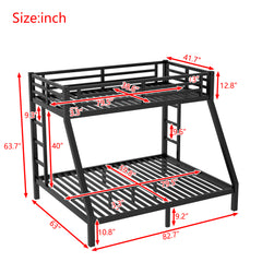 HAOYYE Metal Twin XL over Queen Bunk Bed for Teens and Adults,Space-Saving/Noise Reduced/No Box Spring Needed,Black Sturdy Heavy Duty Modern Design Dorm Room Easy Assembly Bedroom Furniture