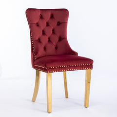 HAOYYE Nikki Collection Modern, High-end Tufted Solid Wood Contemporary Velvet Upholstered Dining Chair with Golden Stainless Steel Plating Legs,Nailhead Trim,Set of 2,Wine Red and Gold, SW1601WR,Burgundy