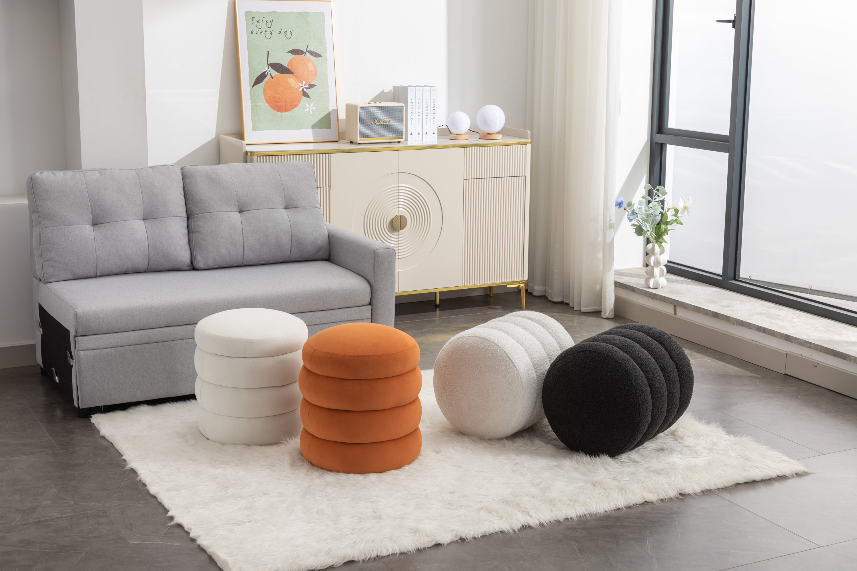 Haoyye Velvet Round Ottoman Footrest Stool, Soft Foam Padded Upholstered Footstool with Wooden Frame, Modern Space-Saving Accent Ottoman for Living Room, Bedroom, or Entryway, No Assembly Needed, Comfortable and Versatile Home Furniture