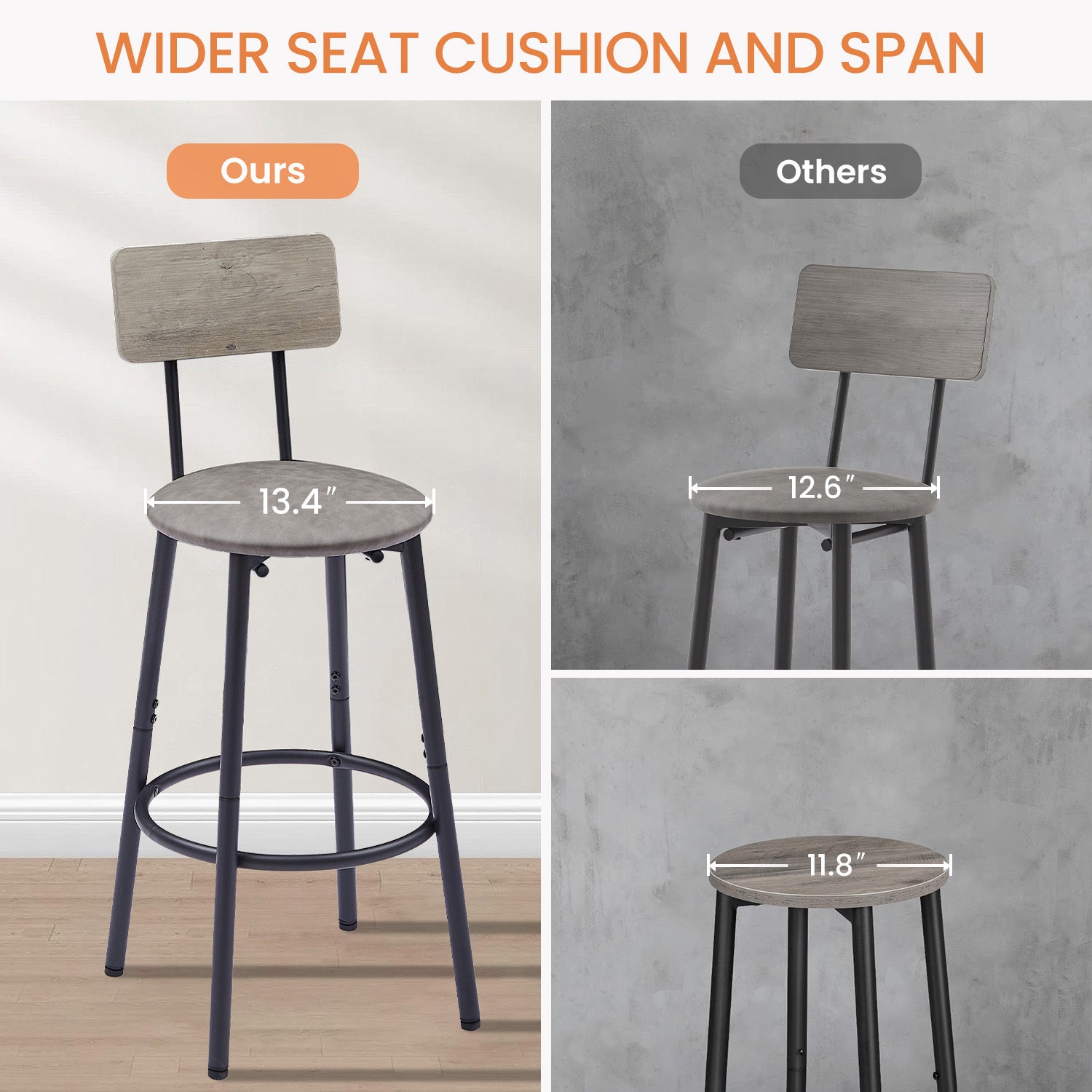 HAOYYE Bar Table Set with 2 Bar Stools, PU Soft Seat with Backrest, Modern Design, Sturdy Space-Saving Furniture for Kitchen, Dining Room, Office, Dorm Room, Easy Assembly, Gray Color