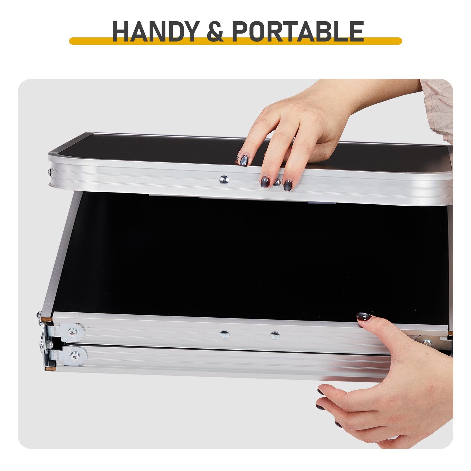 HAOYYE Black with 3 Adjustable Heights Outdoor Folding Camping Table, Portable Aluminum Foldable Patio Side Table, Lightweight and Durable Design with Carry Handle for Hiking, Picnic, BBQ, Beach, Indoor or Outdoor Use
