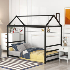 HAOYYE House Platform Bed with Roof and Chimney Design,Black Sturdy Space-Saving Heavy Duty Modern Design Easy Assembly Durable Stylish Home Furniture Versatile