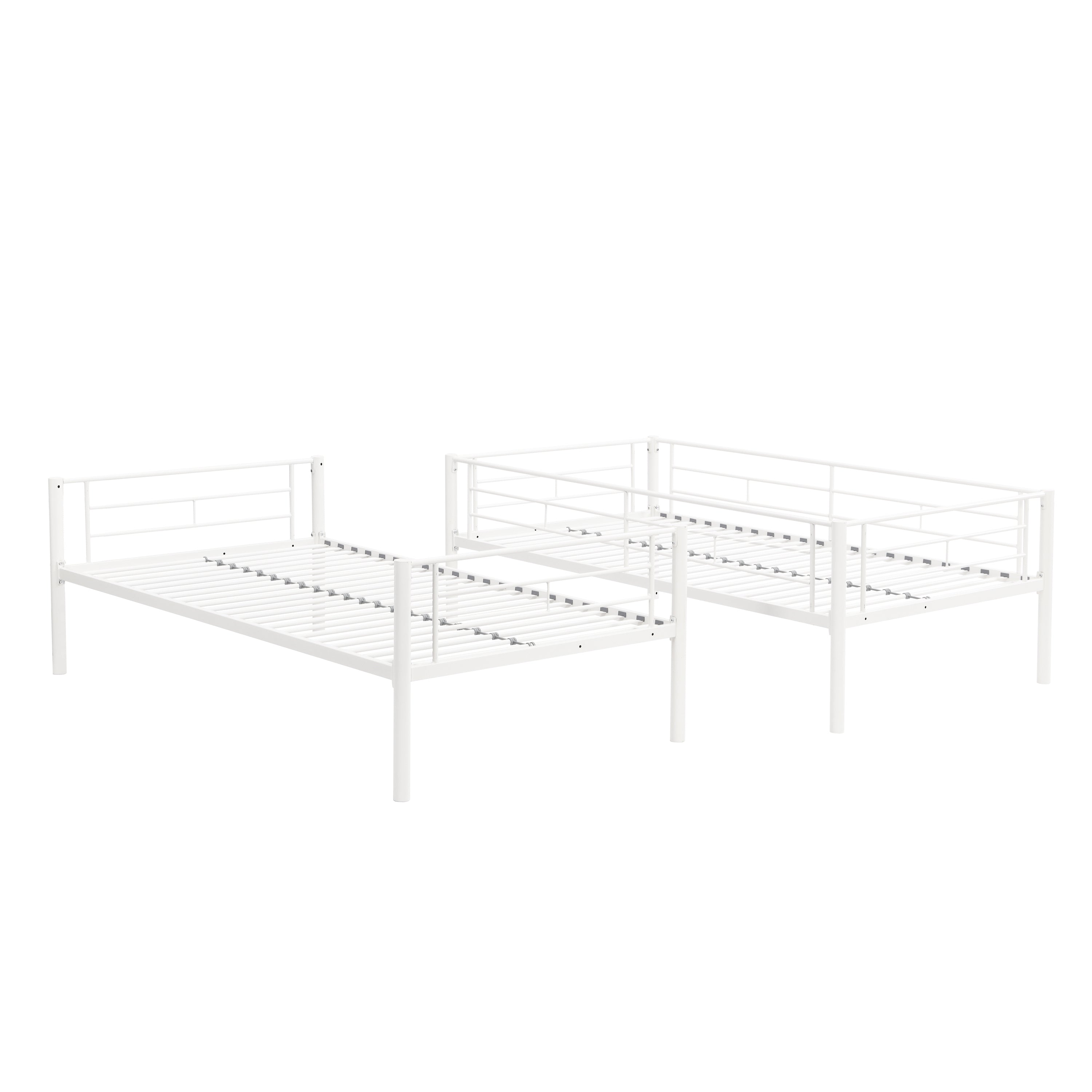 HAOYYE Twin Over Twin Metal Bunk Bed,Metal Structure Bedframe with Safety Guardrails and 2 ladders,Convertible Bunkbeds,No Spring Box Required and Space Saving Design,White Sturdy Space-Saving Heavy Duty