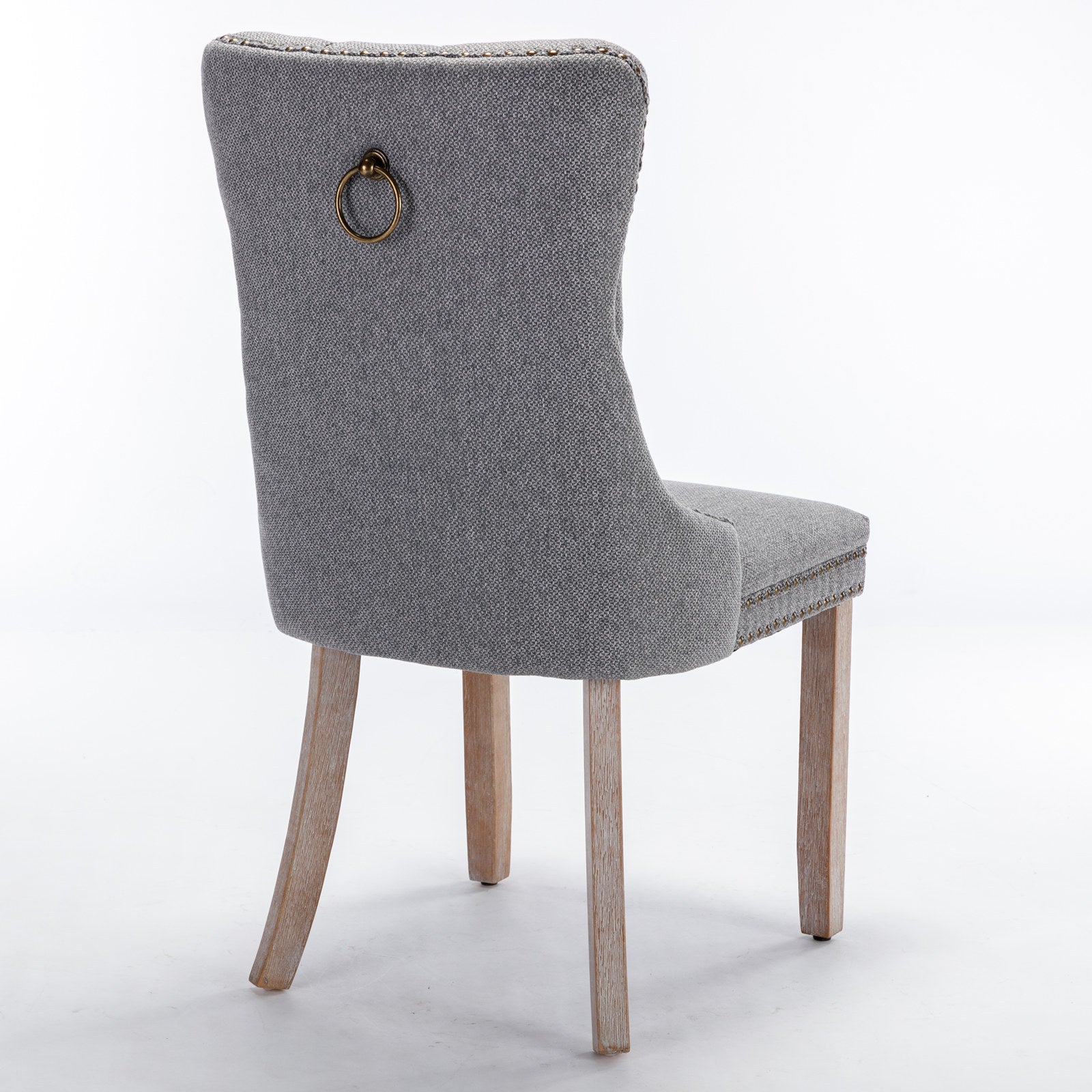 HAOYYE Nikki Collection Modern, High-end Tufted Solid Wood Contemporary Flax Upholstered Linen Dining Chair with Wood Legs Nailhead Trim 2-Pcs Set,Gray, SW6801GY Sturdy Space-Saving Heavy Duty Modern Design