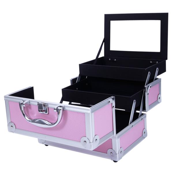 HAOYYE Aluminum Makeup Train Case Jewelry Box, Pink Cosmetic Organizer with Mirror, Durable Space-Saving Storage Solution, Stylish Design, Versatile Use for Travel, Home, or Salon, Premium Quality, Modern and Convenient