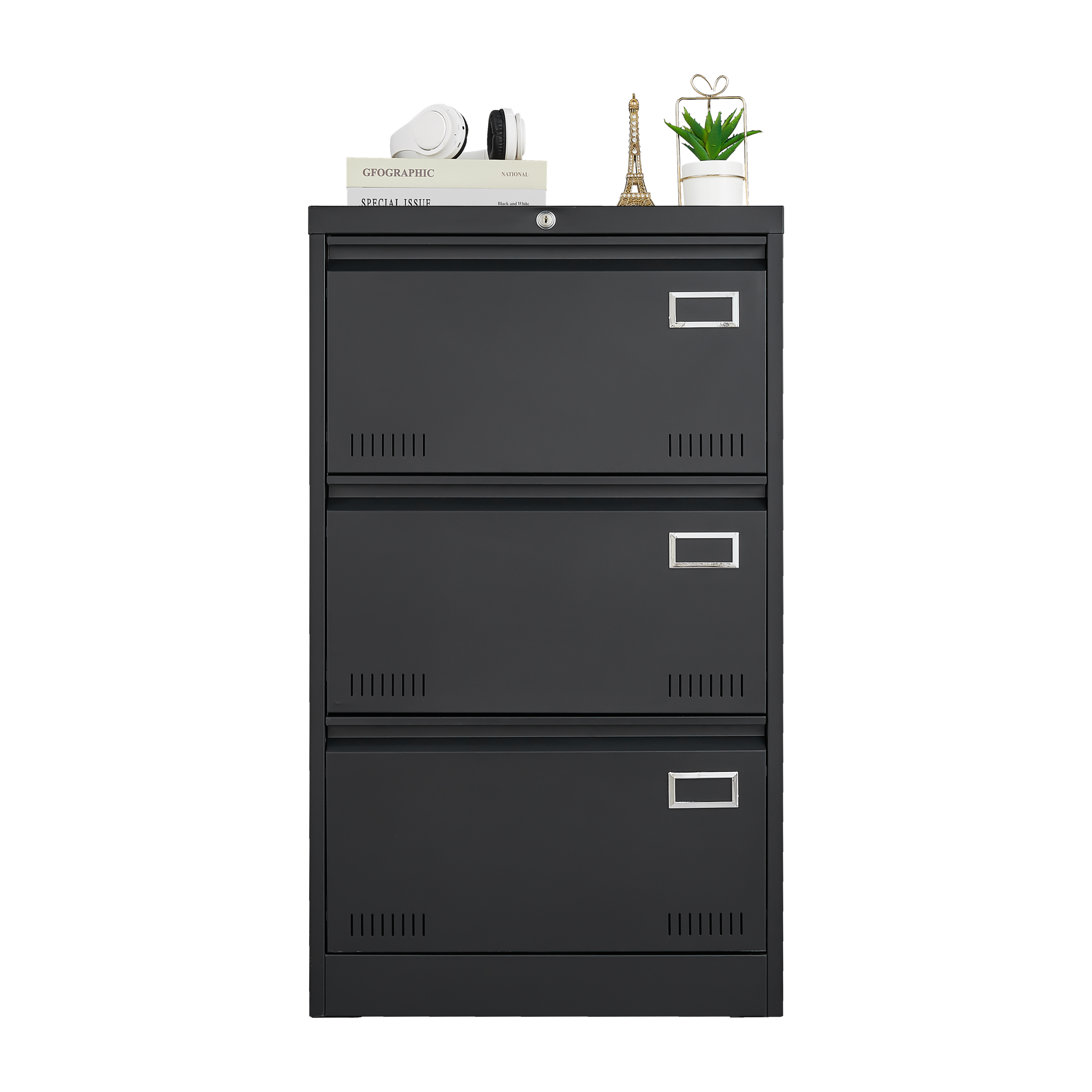 HAOYYE Lateral File Cabinet with 3 Locking Drawers, Sturdy Metal Filing Cabinet for Home Office, Legal, Letter, A4, F4 Paper, Heavy Duty Space-Saving Design for Secure Document Storage
